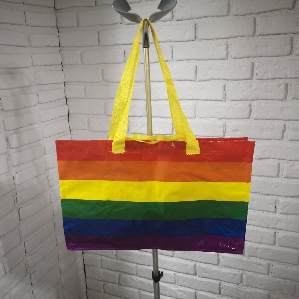 Ikea Large Rainbow Colored Striped Reusable Tote Bag